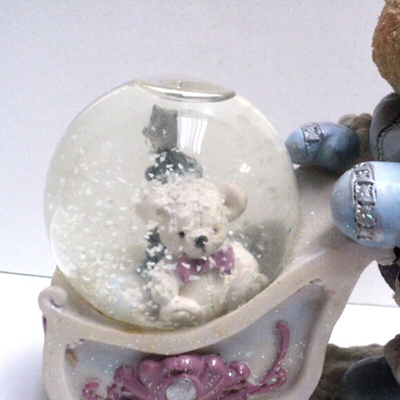 Christmas Bear Statue Pushing Sled with Snow Globe Winter Holiday Purple & Blue - Picture 5 of 6